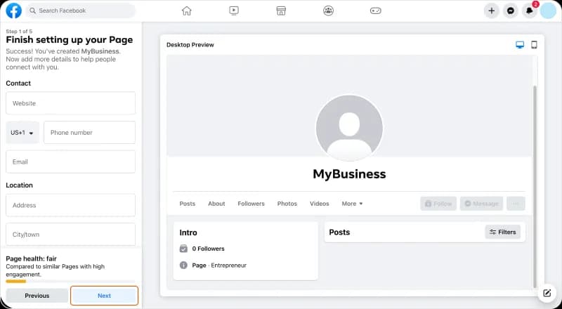 Img 4. How to create a page on Facebook