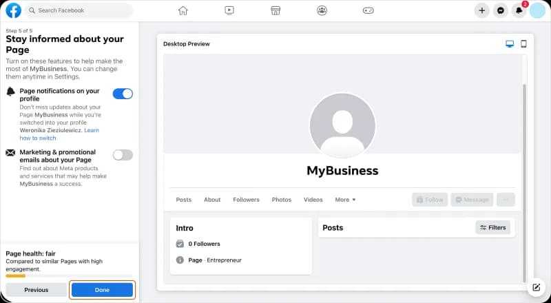 Img 8. How to create a page on Facebook
